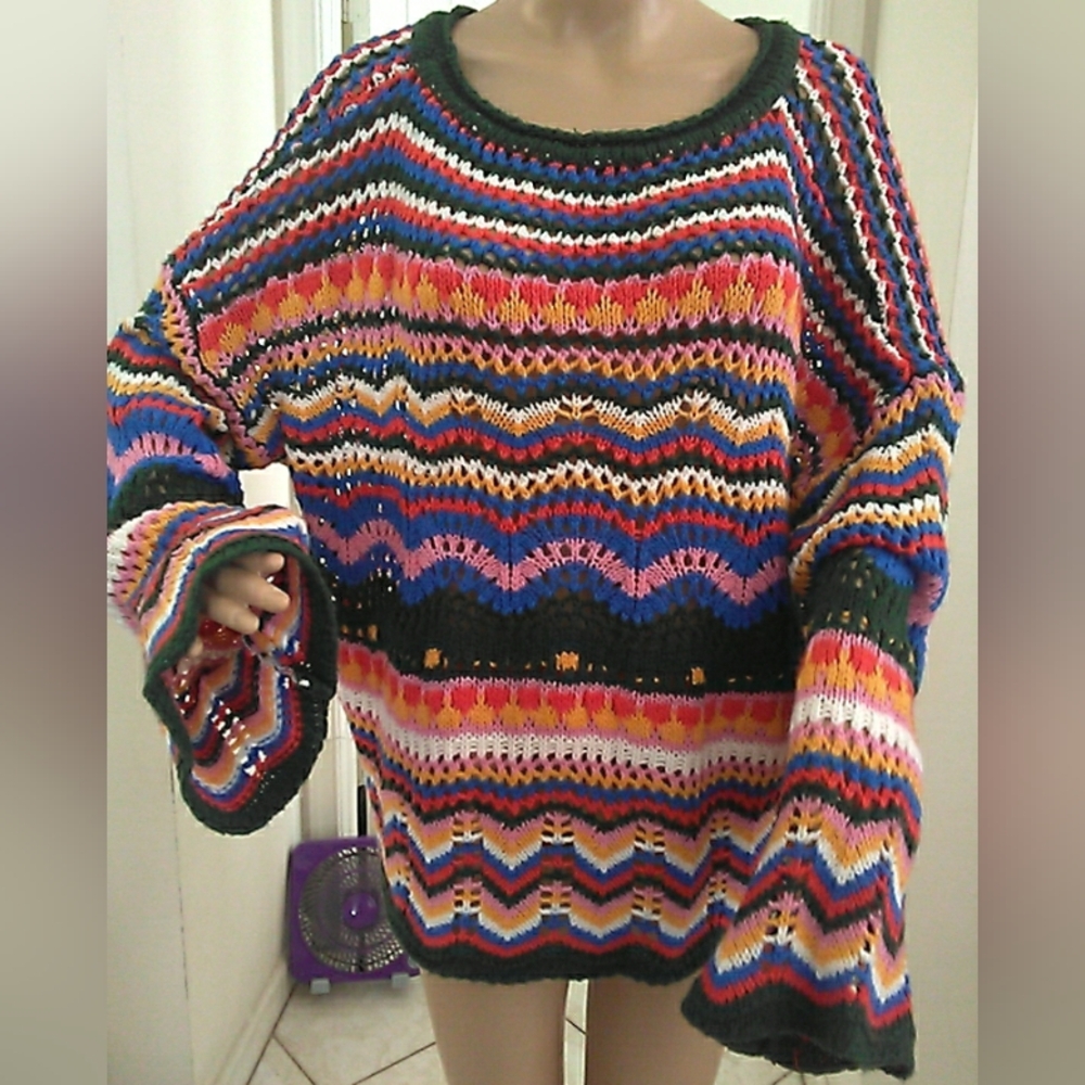 CROCHET Vibrant Multicolor OVERSIZED Sweater PTP 28-34 SHEERNESS - Picture 1 of 5